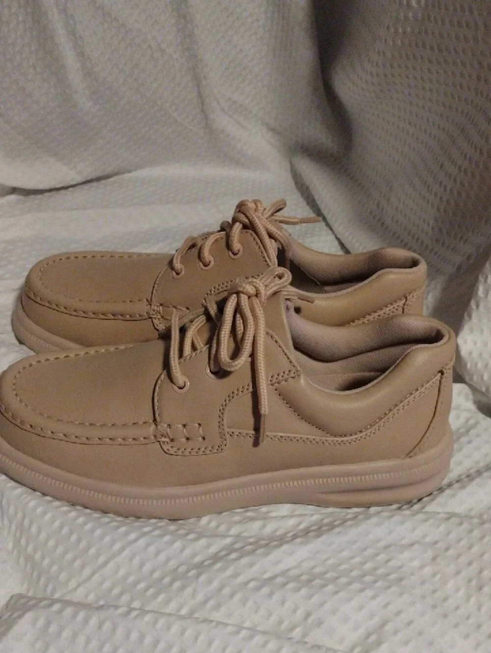 Hush Puppies Men's Gus Beige Leather Slip-On Style Zero G Lace-Up Loafers Size 7
